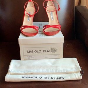 Manolo Blahnik red strappy sandals 8.5 90mm